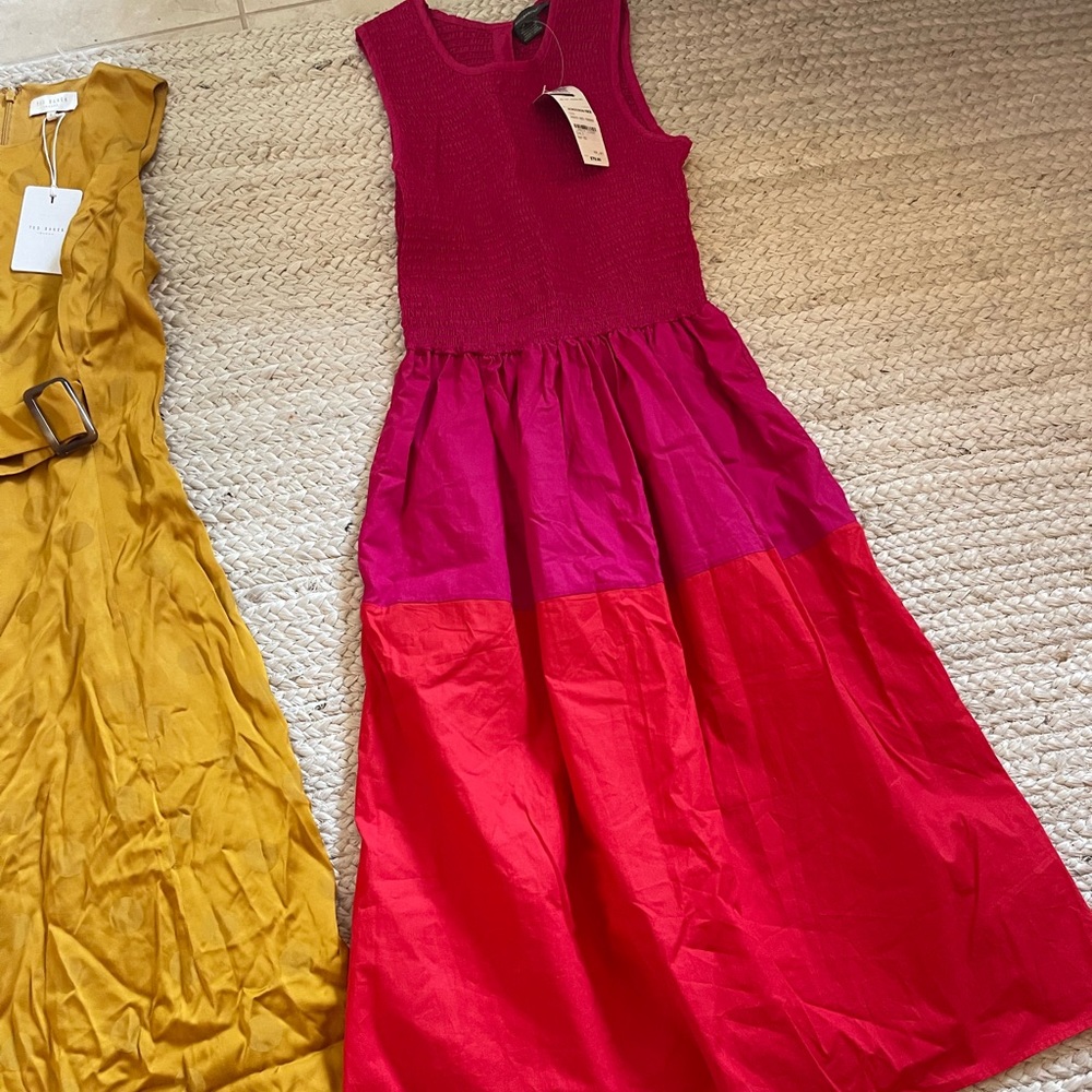 French connection smocked dress pink and red